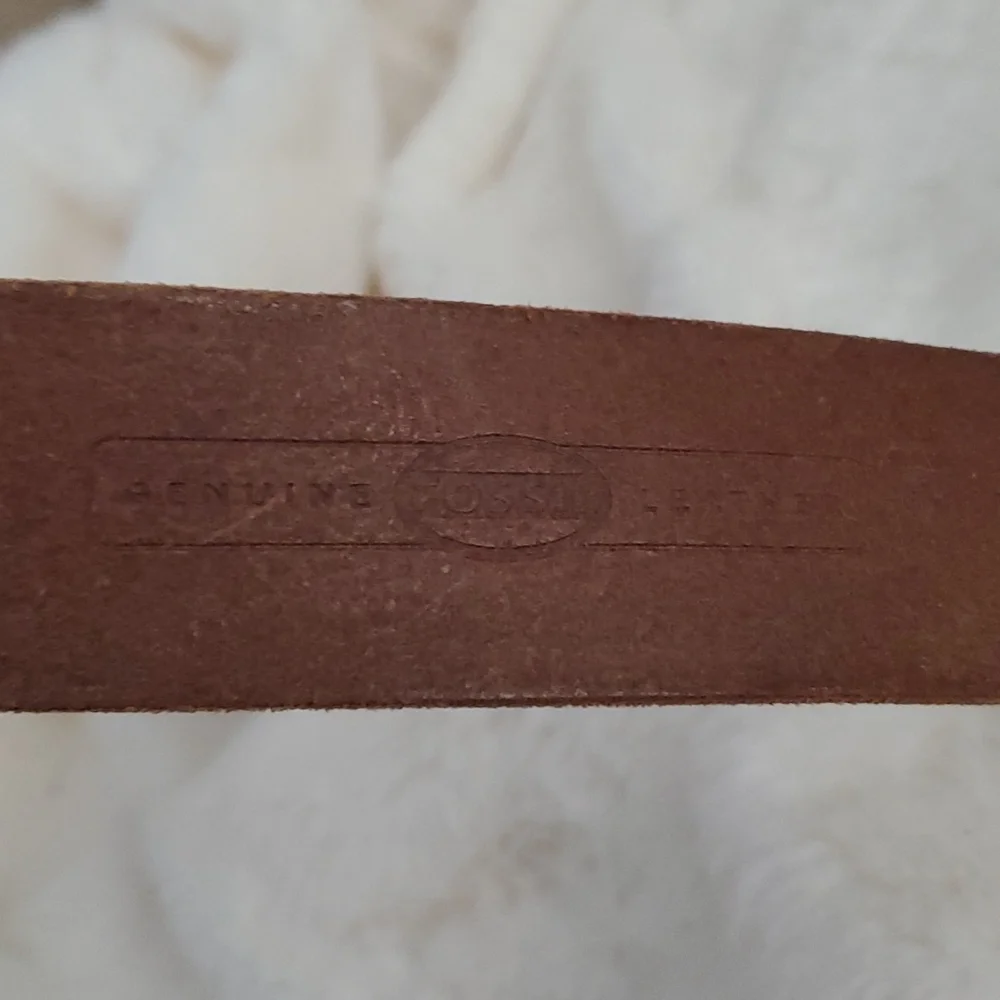 Fossil Jeweled Buckle Leather Embossed Leather Belt